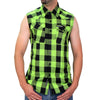 Hot Leathers FLM5002 Menâ€™s Black and Green Sleeveless Cotton Flannel Shirt