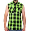 Hot Leathers FLM5002 Menâ€™s Black and Green Sleeveless Cotton Flannel Shirt