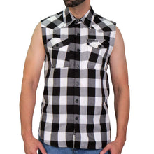 Hot Leathers FLM5004 Menâ€™s Black and White Sleeveless Cotton Flannel Shirt