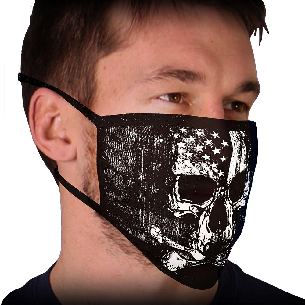 Milwaukee Leather FMD1010 Men's 'Skull with Flag' 100 % Cotton Protective Face Mask with Optional Filter Pocket