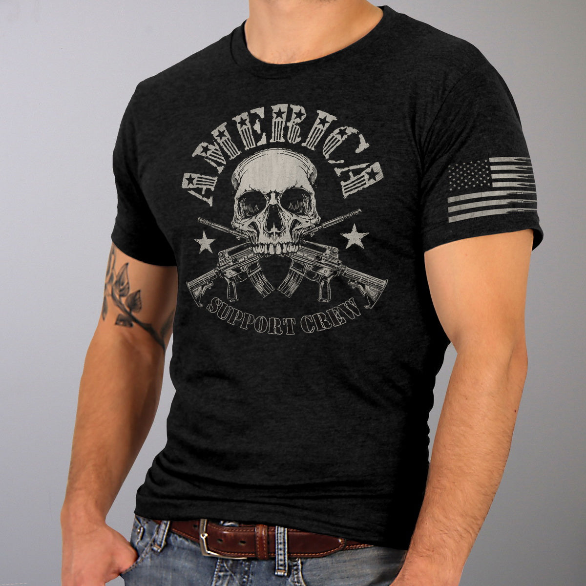 Hot Leathers GML1005 Menâ€™s â€˜American Support Crewâ€™ Black T-Shirt