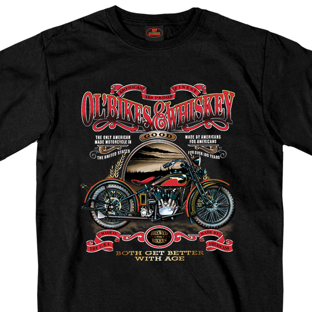 Hot Leathers GMS1074 Menâ€™s â€˜Ol' Bikes & Whiskeyâ€™ Black T-Shirt