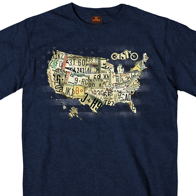 Hot Leathers GMS1481 Men's Short Sleeve USA Map Heather Navy T-Shirt