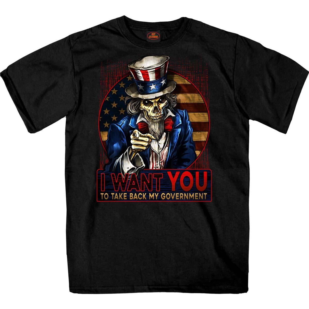 Hot Leathers GMS1527 Menâ€™s Black Short Sleeve Uncle Sam Government T-Shirt