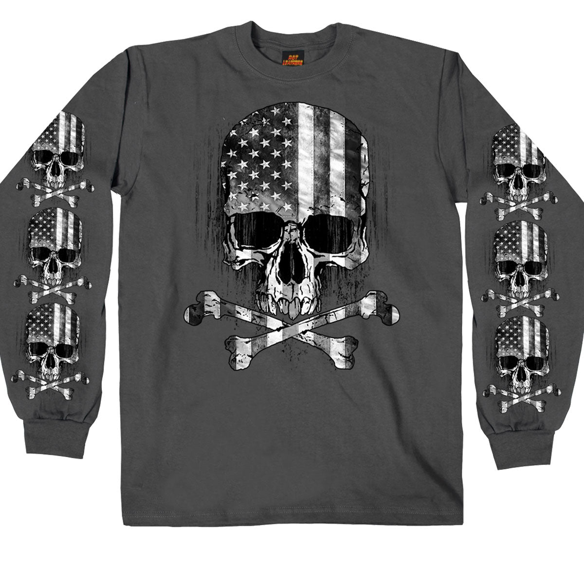 Hot Leathers GMS2391 Menâ€™s â€˜Flag Skullâ€™ Long Sleeve Charcoal T-Shirt