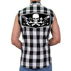 Hot Leathers GMS3490 Menâ€™s Black and White Skull Sleeveless Flannel Shirt