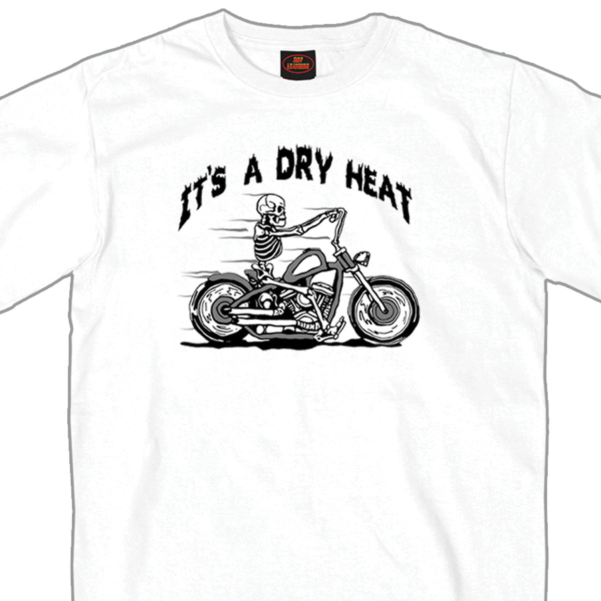 Hot Leathers GSB253 Men’s ‘Skeleton Cycle-It’s A Dry Heat’ ’ White Short Sleeve T-Shirt