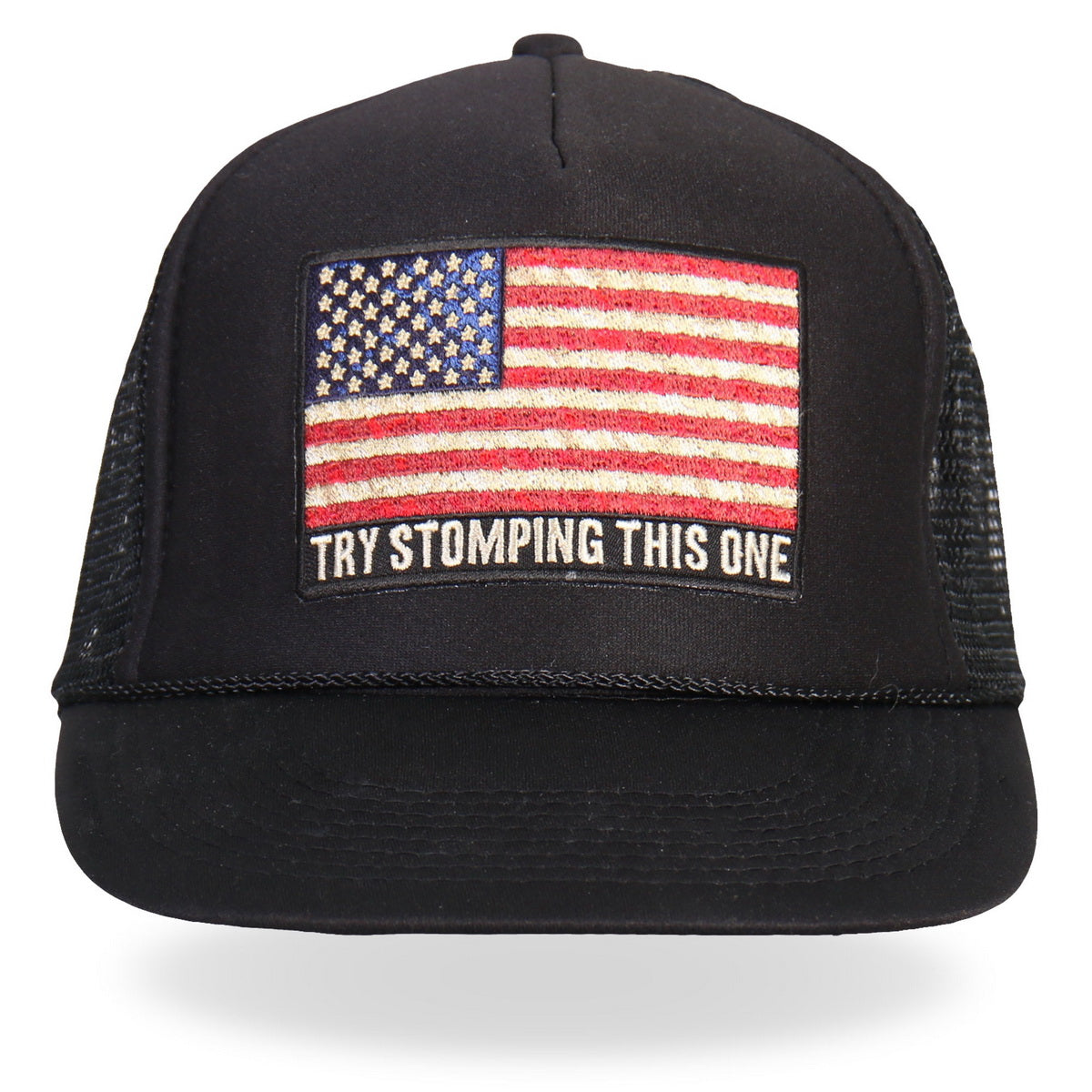 Hot Leathers GSH1016 Try Stomping This American Flag Black Trucker Hat