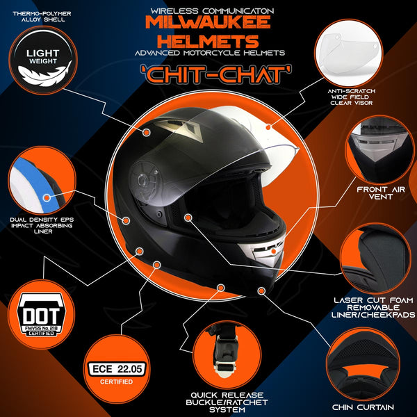 bluetooth motorcycle helmet ventilation BLUETOOTH H510 Gloss Black 'Chit-Chat' Full Face Motorcycle Helmet w/ – HighwayLeather