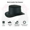 HL80111BLK-BRAID Handcrafted Black Leather TOP HAT shapeable brim and crown - HighwayLeather
