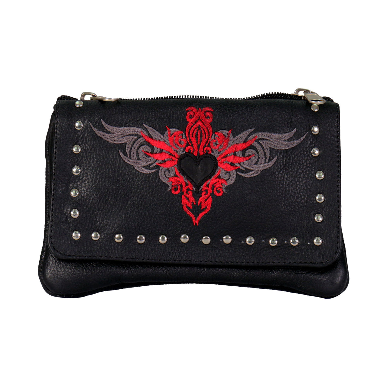 Hot Leathers CPE2001 Reflective Heart with Studs Clip Pouch-8â€X5â€X1â€