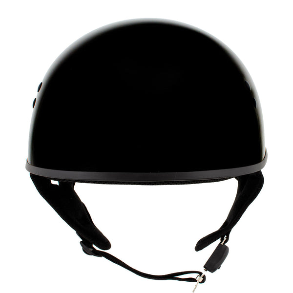 black motorcycle helmet skull cap HLD1005 Lady Lotus Gloss Black Motorcycle DOT Approved Skull Cap Half – HighwayLeather