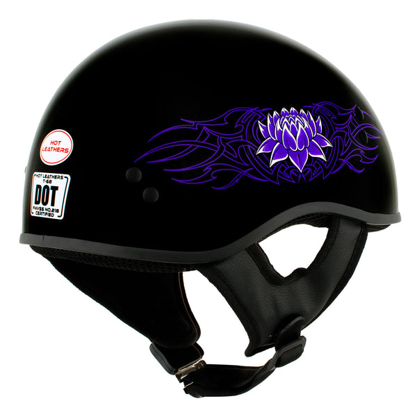 HLD1005 Lady Lotus Gloss Black Motorcycle DOT Approved Skull Cap Half – HighwayLeather