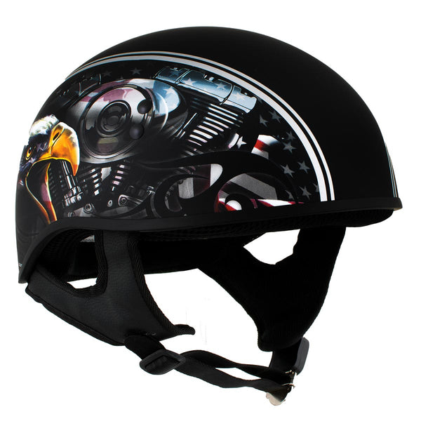 eagle design motorcycle helmet HLD1023 'V-Twin Eagle' Flat Black DOT Skull Cap Half Helmet– HighwayLeather Bentley Crossbody Bags for inflatable beer pool children will laugh Color:Blue Pink Glow Hologram