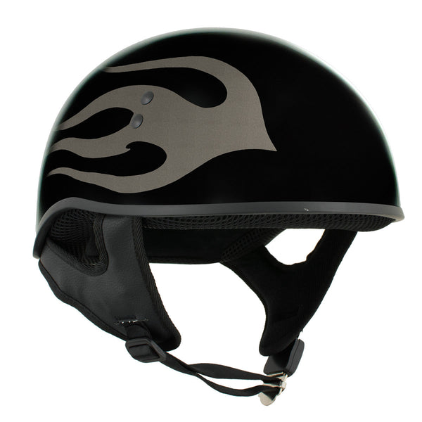 black motorcycle helmet hot heat Hot Leathers HLD1036 'Flames' Gloss Black Motorcycle DOT Approved Skul–  HighwayLeather