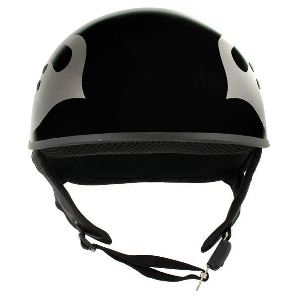black motorcycle helmet hot heat Hot Leathers HLD1036 'Flames' Gloss Black Motorcycle DOT Approved Skul–  HighwayLeather