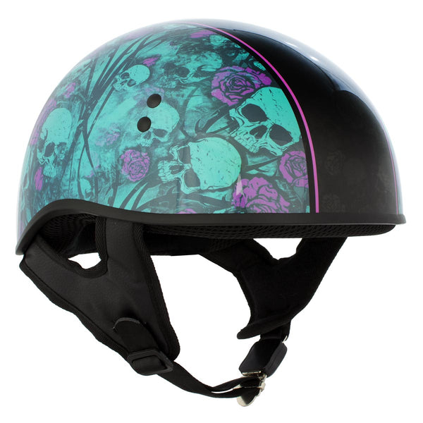 butterfly dot skull cap motorcycle half helmet Hot Leathers HLD1041 Gloss Black 'Skull Bones Bolt' Advanced DOT Appro– HighwayLeather