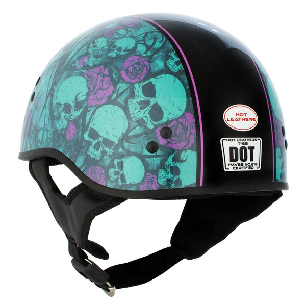 dot certified skull motorcycle helmet Hot Leathers HLD1041 Gloss Black Skull Bones Bolt Advanced DOT Approved Half Helmet Biker