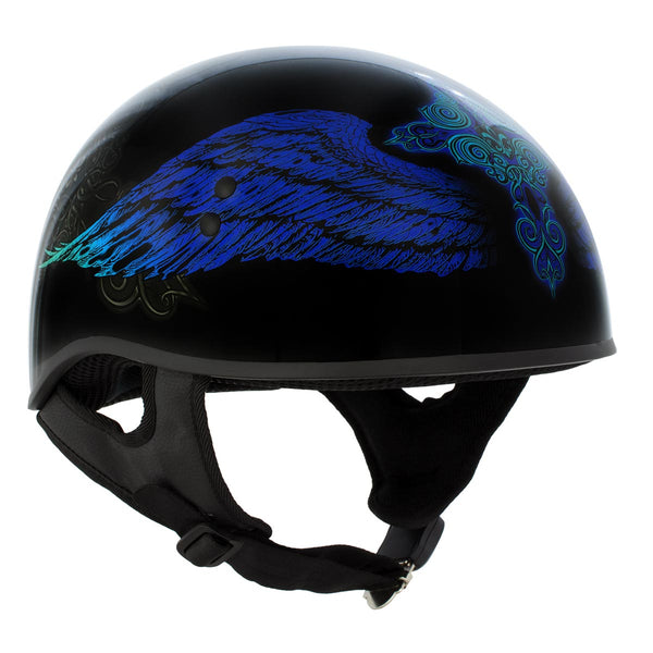 female motorcycle half helmet DOT Approved Daytona Face - Skull Cap Graphics for Men & Women, Scooters, ATVs, UTVs & Choppers Meets or Exceeds FMVSS No 218 Certified / DOT Standards Polo Motorcycle Half Helmet DOT