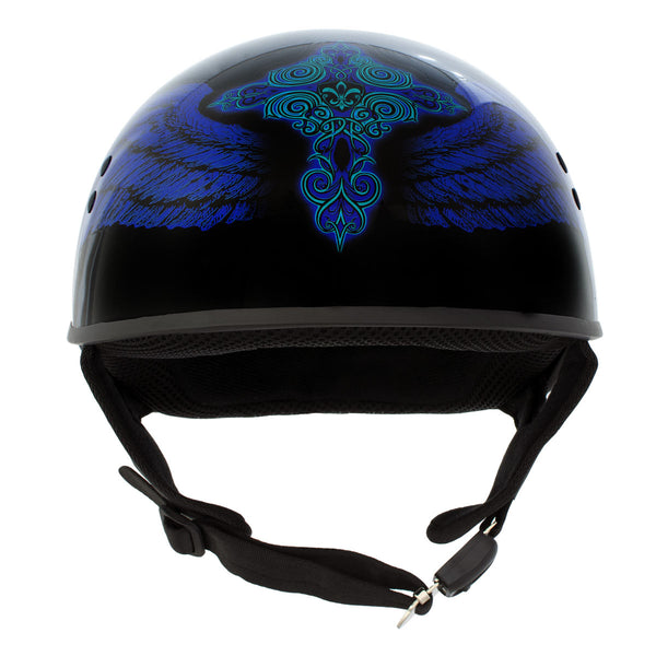 blue motorcycle half helmets Hot Leathers HLD1045 Gloss Black 'Cross De Lis' Advanced DOT Approved – HighwayLeather Hi-Seas Grand Slam Braid Unique Features Color:Mid Grey Dark Heather / Mid Grey FP_identifier:185834