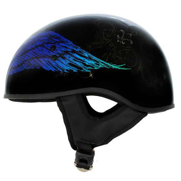 best women's motorcycle helmet Hot Leathers HLD1045 Gloss Black 'Cross de Lis' Advanced DOT Approved Skull Half Helmet for Men and Women Biker