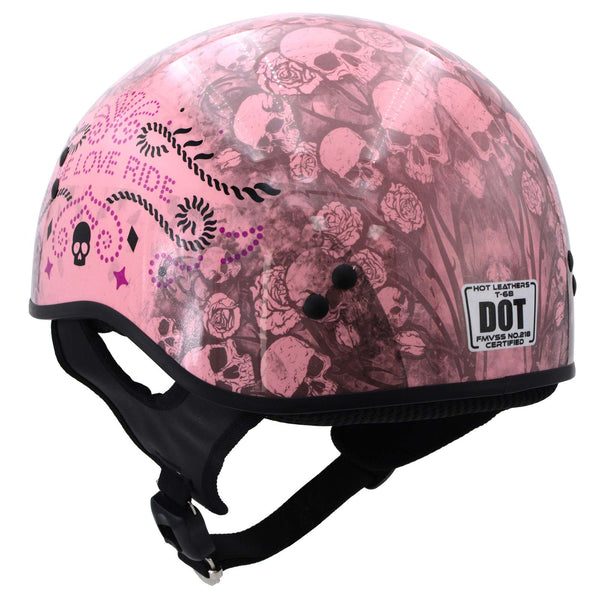 female motorcycle half helmet Hot Leathers HLD1048 'Live, Love Ride' Gloss Pink Motorcycle DOT–  HighwayLeather