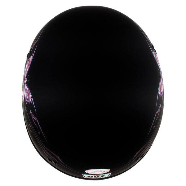 best dot approved womens motorcycle helmet HLD1052 New Purple Butterfly Flat Black Motorcycle DOT Skull Cap Half – HighwayLeather