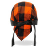 Hot Leathers HWH1109 Orange Buffalo Plaid Headwrap