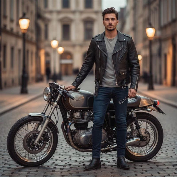 Black Leather Old School Police Style Motorcycle Leather Jacket