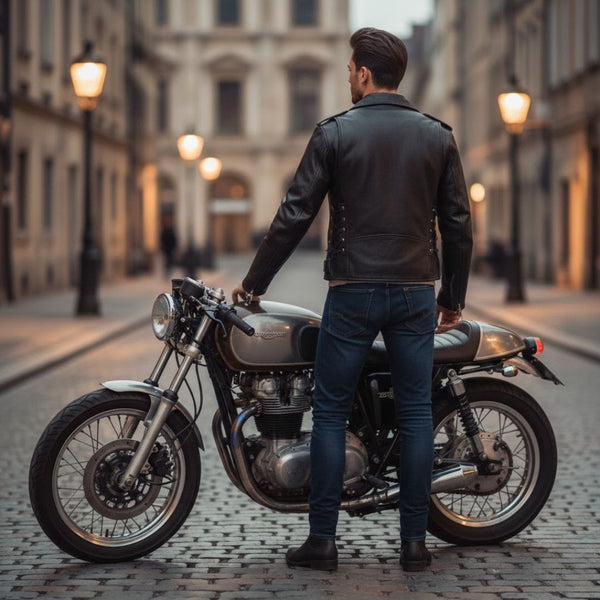 Black Leather Old School Police Style Motorcycle Leather Jacket