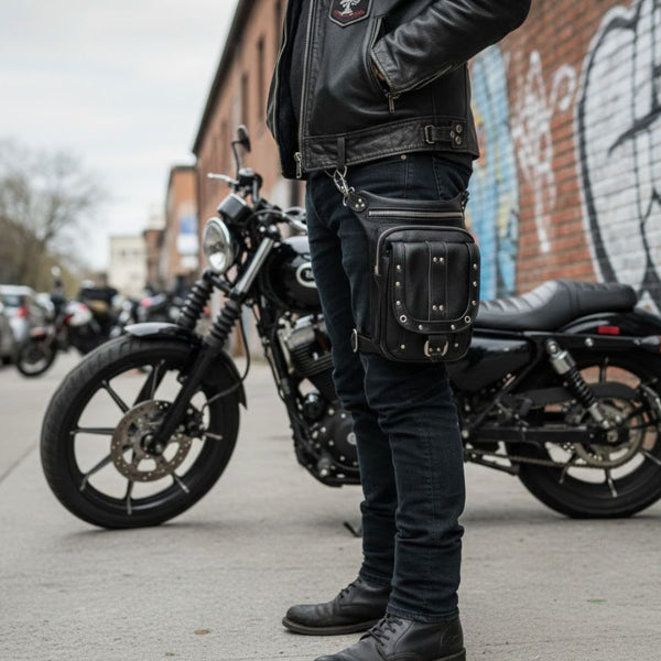 イルビゾンテショルダーバイク HL80197BLACK LEATHER Thigh Drop Leg Bag Gun Holster Bag Waist Bag