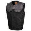 MILWAUKEE LEATHER MDM3003 MEN'S 'BRUTE' CONCEALED SNAP BLACK DENIM AND BLACK LEATHER CLUB STYLE VEST W/ HIDDEN ZIPPER - HighwayLeather