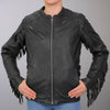 Hot Leathers JKL1028 Studs and Fringe Ladies Black Carry Conceal Leather Jacket