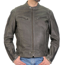 Hot Leathers JKM1033 Menâ€™s Distress Grey â€˜CafÃ© Racer' Leather Jacket with Concealed Carry Pockets