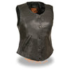 Milwaukee Leather LKL4701 Women's Black Leather Plain Round V-Neck Motorcycle Rider Vest W/Classic 4-Snaps Closure