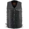 Milwaukee Leather LKM1360 Men's Black Leather Classic V-Neck Motorcycle Rider Vest w/ Snaps and Side Laces Closure