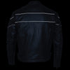 Milwaukee Leather LKM1785 Mens Black Leather Scooter Style Motorcycle Jacket w/ Side Stretch and Reflective Piping