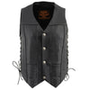 Milwaukee Leather LKM3701 Men's Black Leather Classic V-Neck Motorcycle Rider Vest w/ Buffalo Snaps and Side Laces