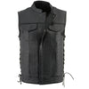 Milwaukee Leather LKM3712 Men's Black Leather Club Style Motorcycle Rider Vest w/ Front Snap/Zipper and Side Lace