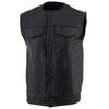 Milwaukee Leather LKM3721 Men's Black Leather Collarless Club Style Motorcycle Rider Vest w/Concealed Snap Closure