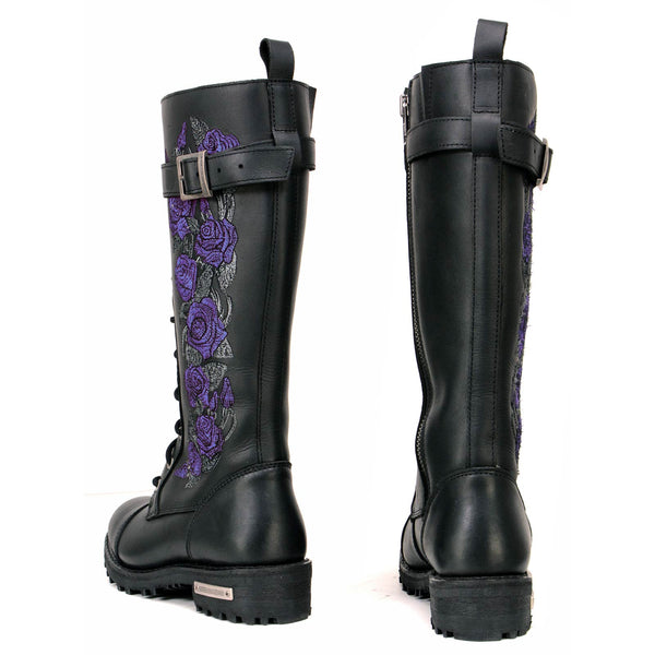 MBL9357 Women's Black 14” Tall Motorcycle Boots Lace-Up High