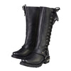 Milwaukee Leather MBL9365 Ladies Black 14-Inch Classic Harness Square Toe Leather Tall Boots with Lacing Detail