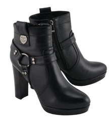 Milwaukee Leather MBL9432 Women's Black Harness Ankle Boots with Block Heel