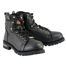 Milwaukee Leather MBM100W Men's Black Leather Wide-Width Lace-Up Motorcycle Boots with Side Zipper