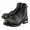 Milwaukee Leather MBM9000W Men's Black Lace-Up 'Wide-Width' Motorcycle Leather Boots with Side Zipper Entry