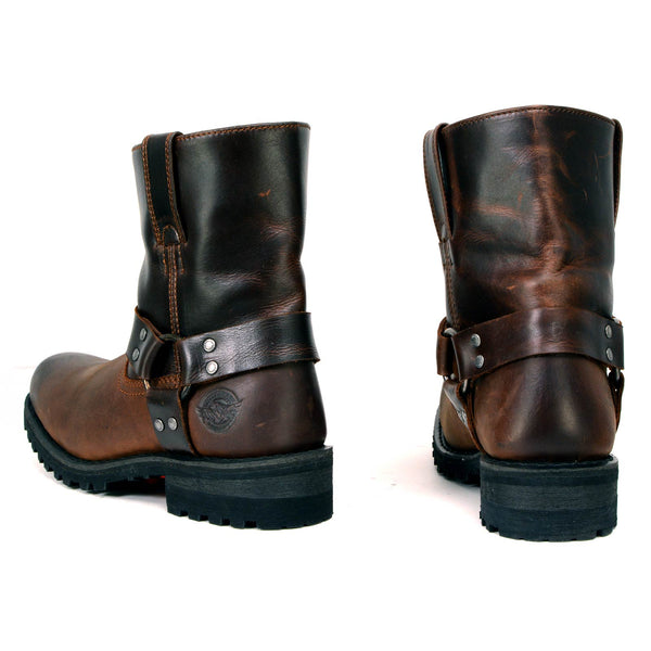MBM9008 Men's Brown Motorcycle Harness Boots-Two-Tone Full Grain