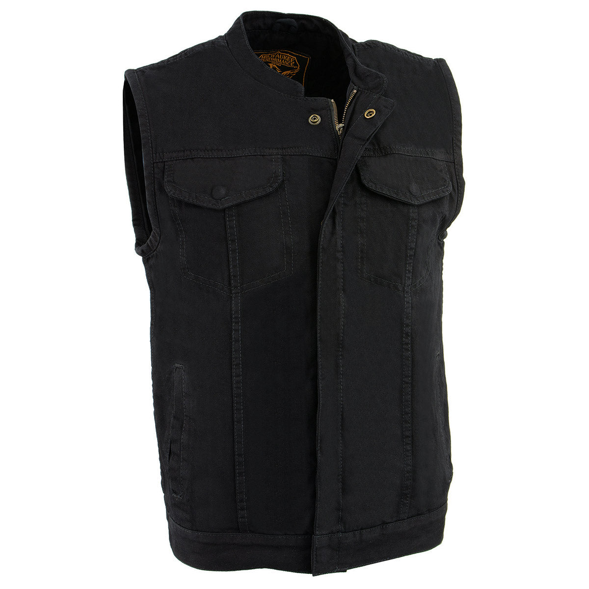 Milwaukee Leather MDM3000 Men's 'Brute' Concealed Snap Black Denim Club Style Vest w/ Hidden Zipper