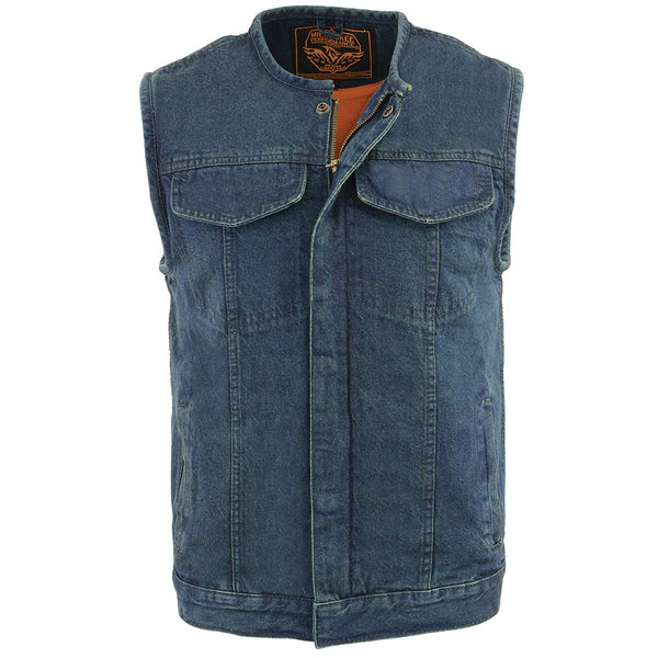 Blue Denim/Leather Combo Club Style Vest - Riders Biker Supply