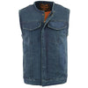 Milwaukee Leather MDM3001 Men's Collarless Blue Denim Club Style Vest with Dual Closure