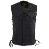 Milwaukee Leather MDM3002 Men's Black ‘Covert’ Side Lace Denim Club Style Vest with Dual Closure